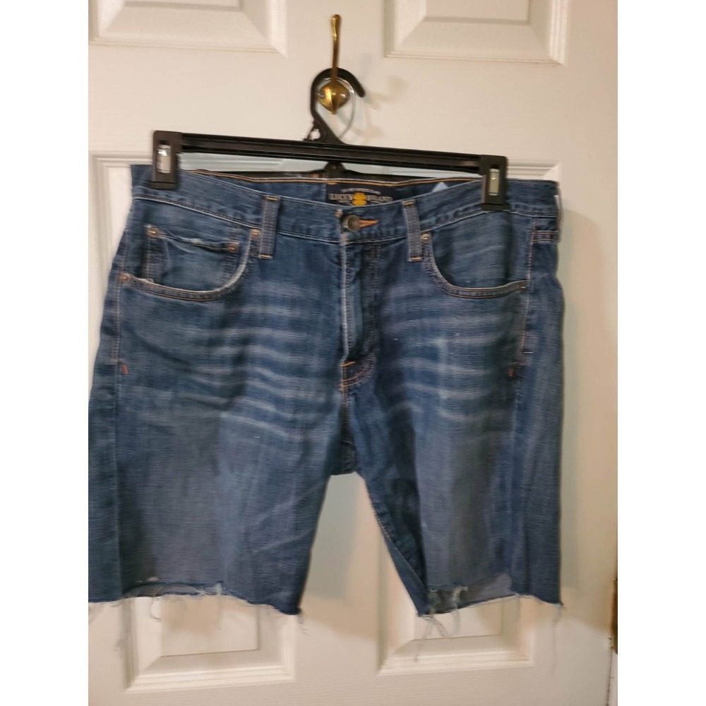 Lucky Brand Men's Denim Cut Off Shorts 33 Blue Jeans Shorts  Distressed Raw Hem